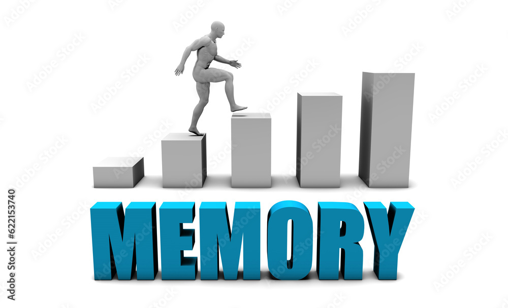 Memory 3D Concept  in Blue with Bar Chart Graph