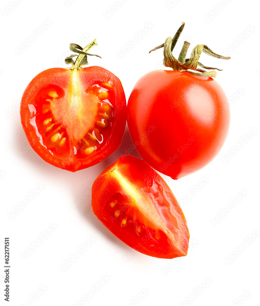 Fresh cherry tomatoes on white background