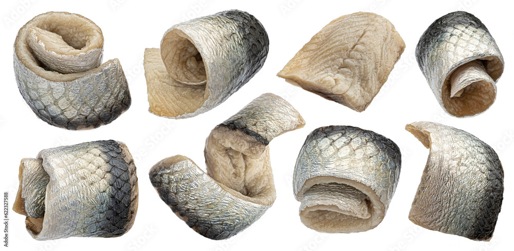 Salted herring rolls isolated on white background