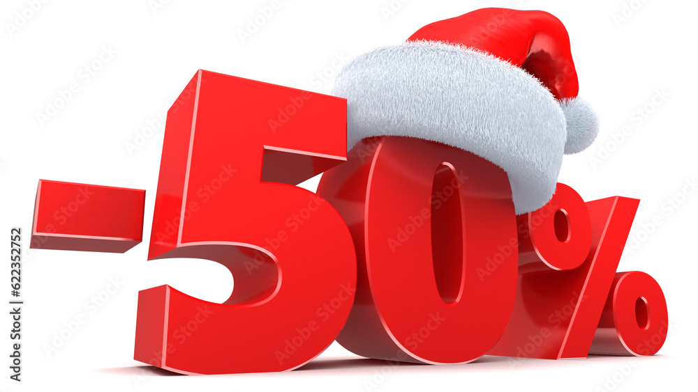 3d illustration of Christmas sale 50 percent discount