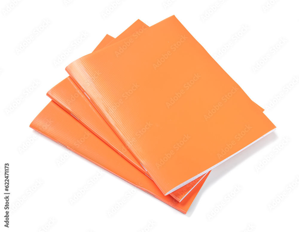 Orange notebooks isolated on white background