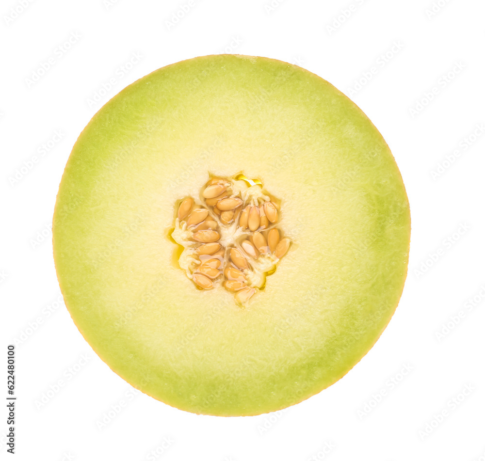 Half of sweet melon on white background