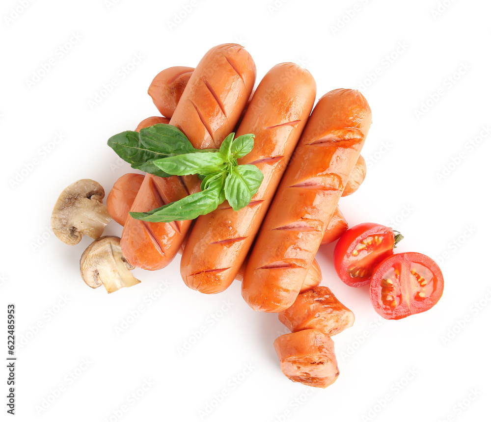 Tasty grilled sausages isolated on white background