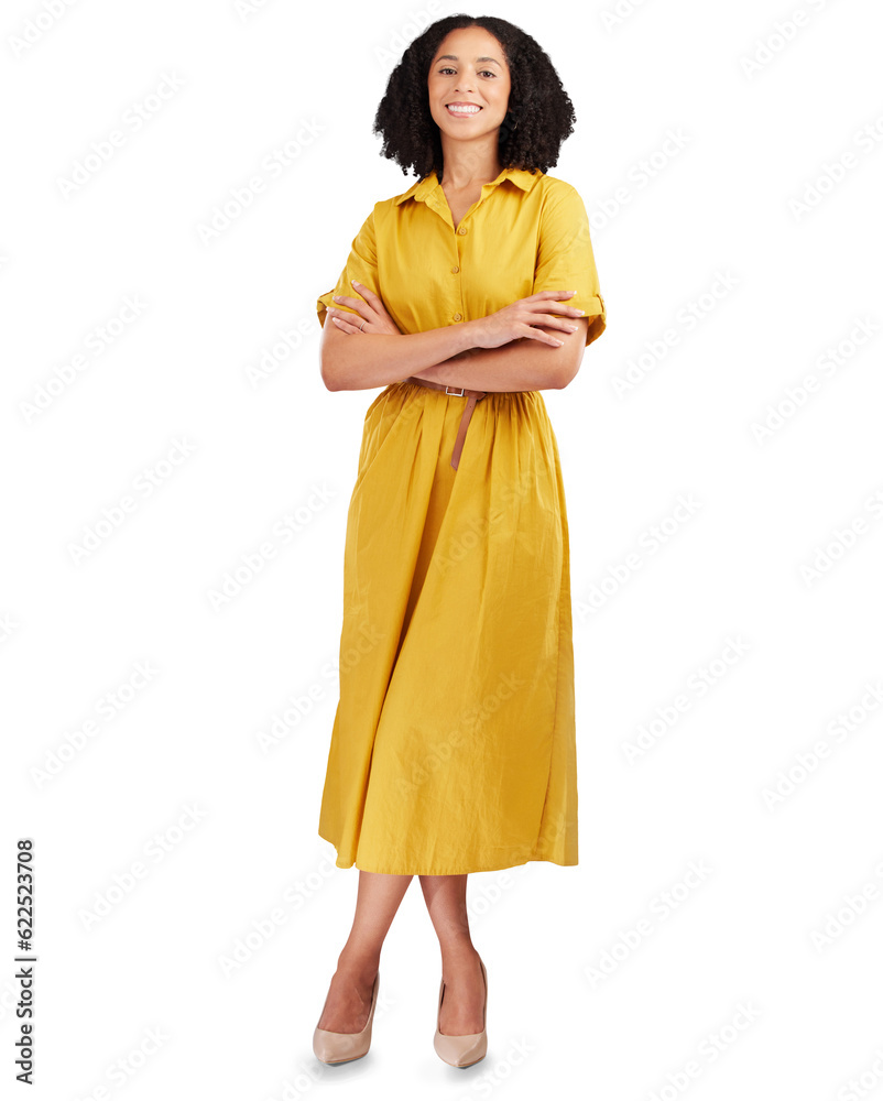 Happy, arms crossed and portrait of business woman on png for creative, designer and professional. S