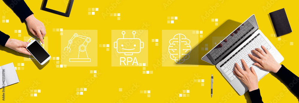 Robotic Process Automation RPA theme with two people working together