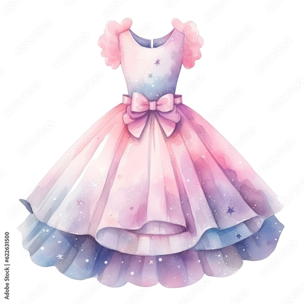 Watercolor princess dress. Illustration AI Generative.