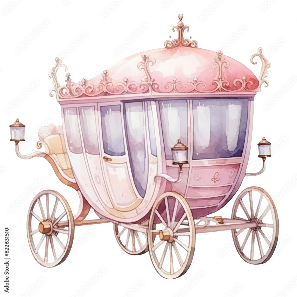 Watercolor Princess coach. Illustration AI Generative.