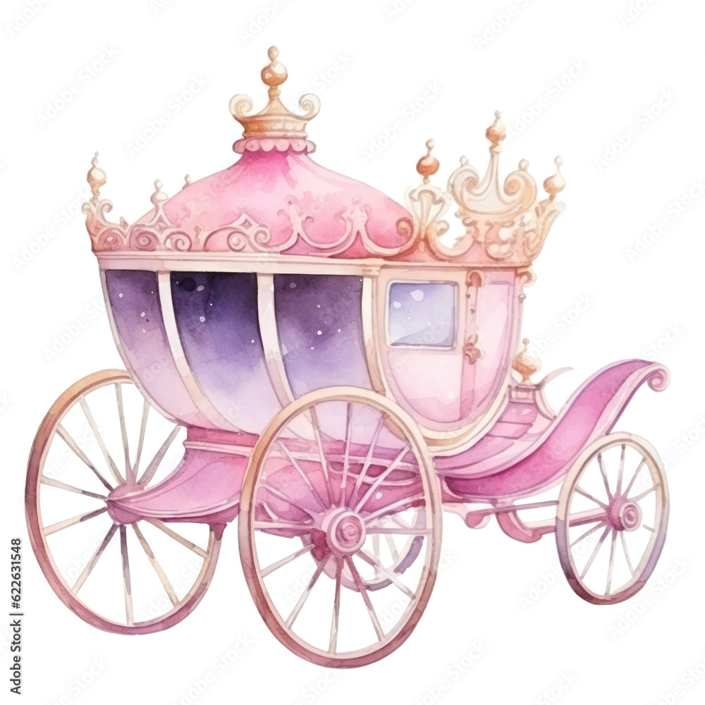 Watercolor Princess coach. Illustration AI Generative.