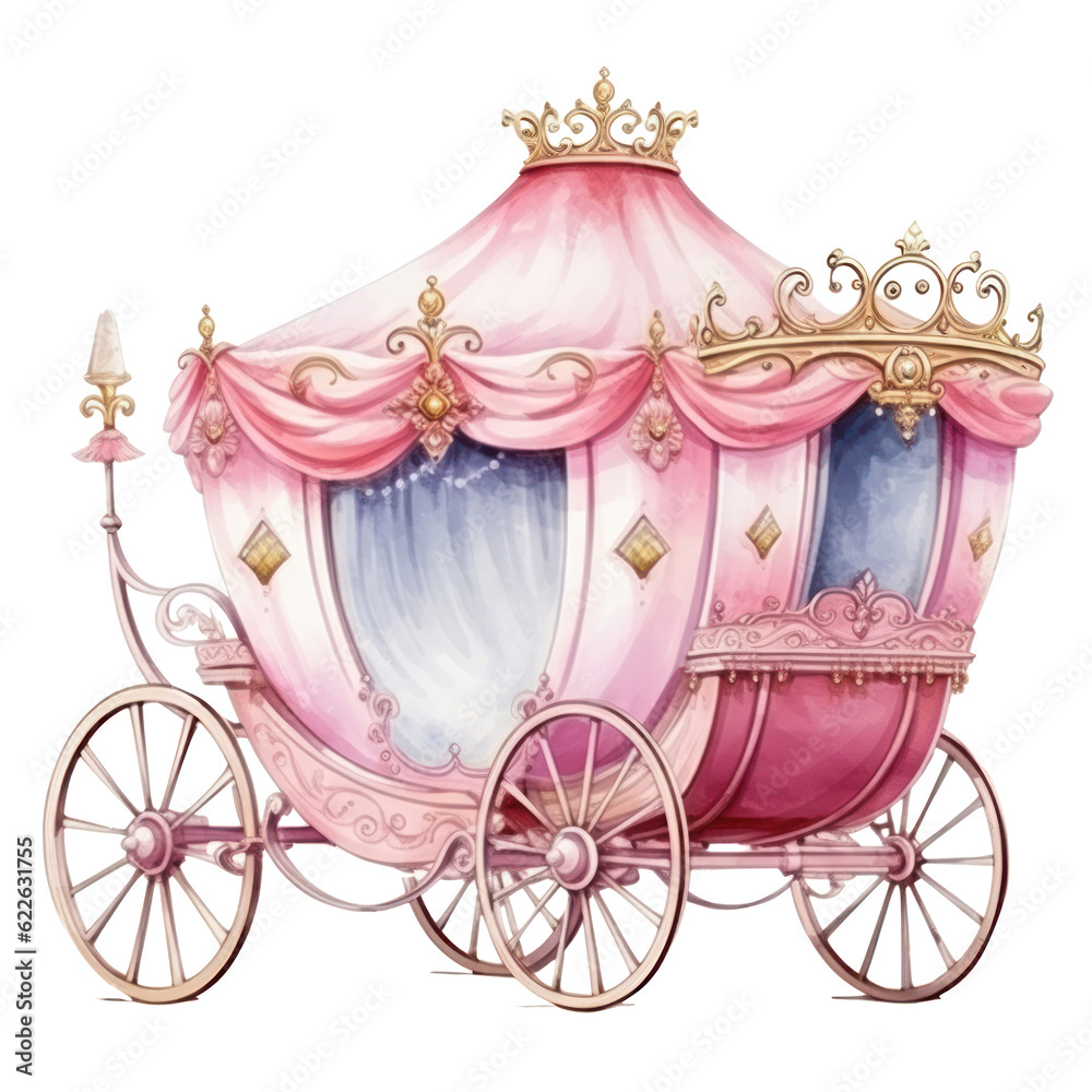 Watercolor Princess coach. Illustration AI Generative.