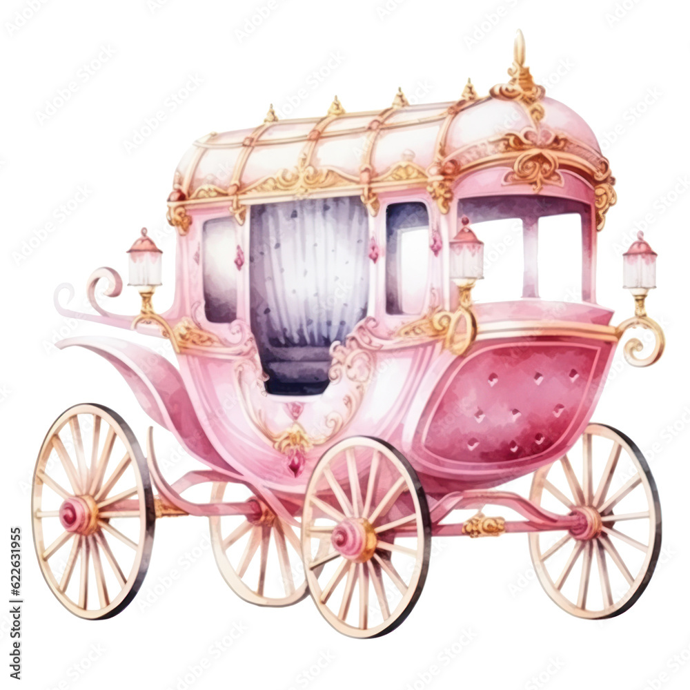 Watercolor Princess coach. Illustration AI Generative.