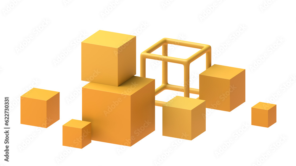 Yellow cubes, 3d render