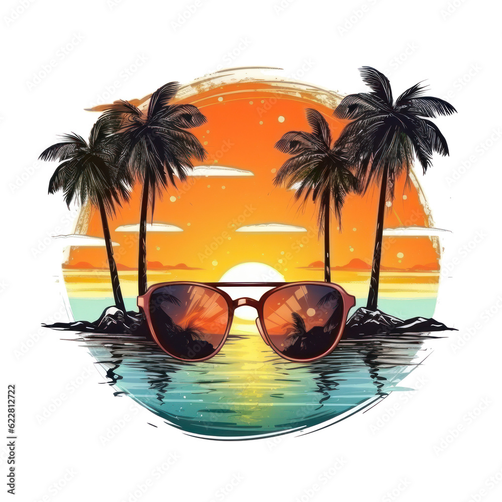 Summer tropical t-shirt design. Illustration AI Generative.