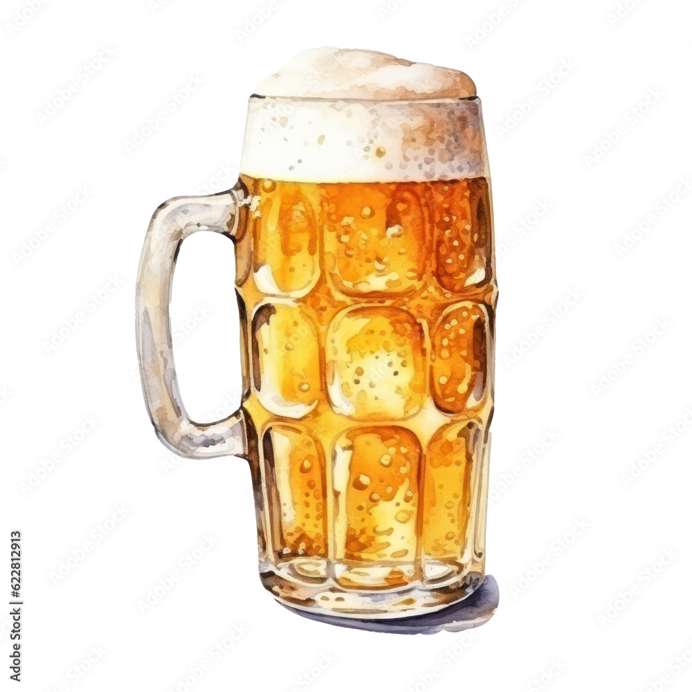 Watercolor beer glass isolated. Illustration AI Generative.