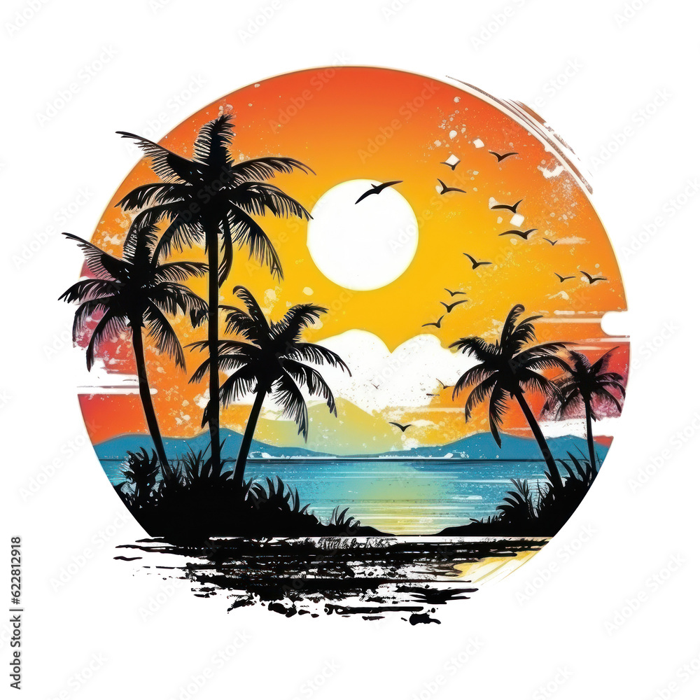 Summer tropical t-shirt design. Illustration AI Generative.