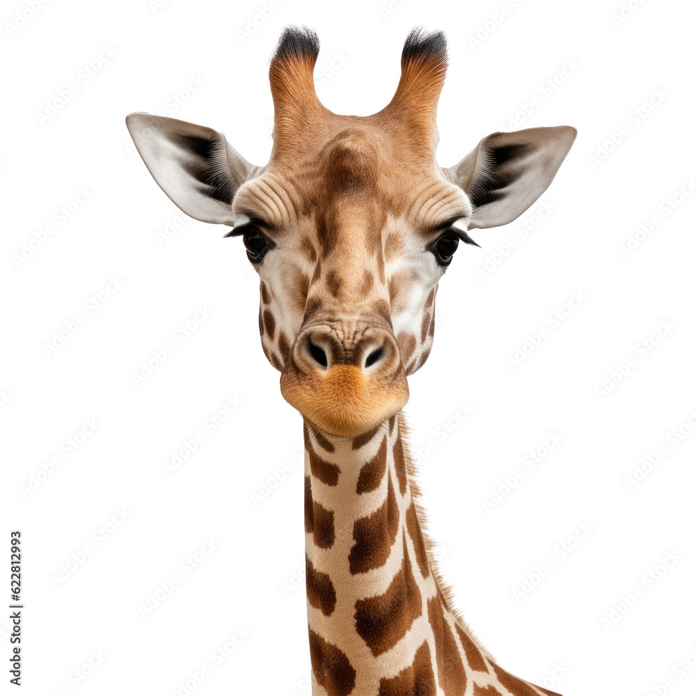 Giraffe face isolated. Illustration AI Generative.