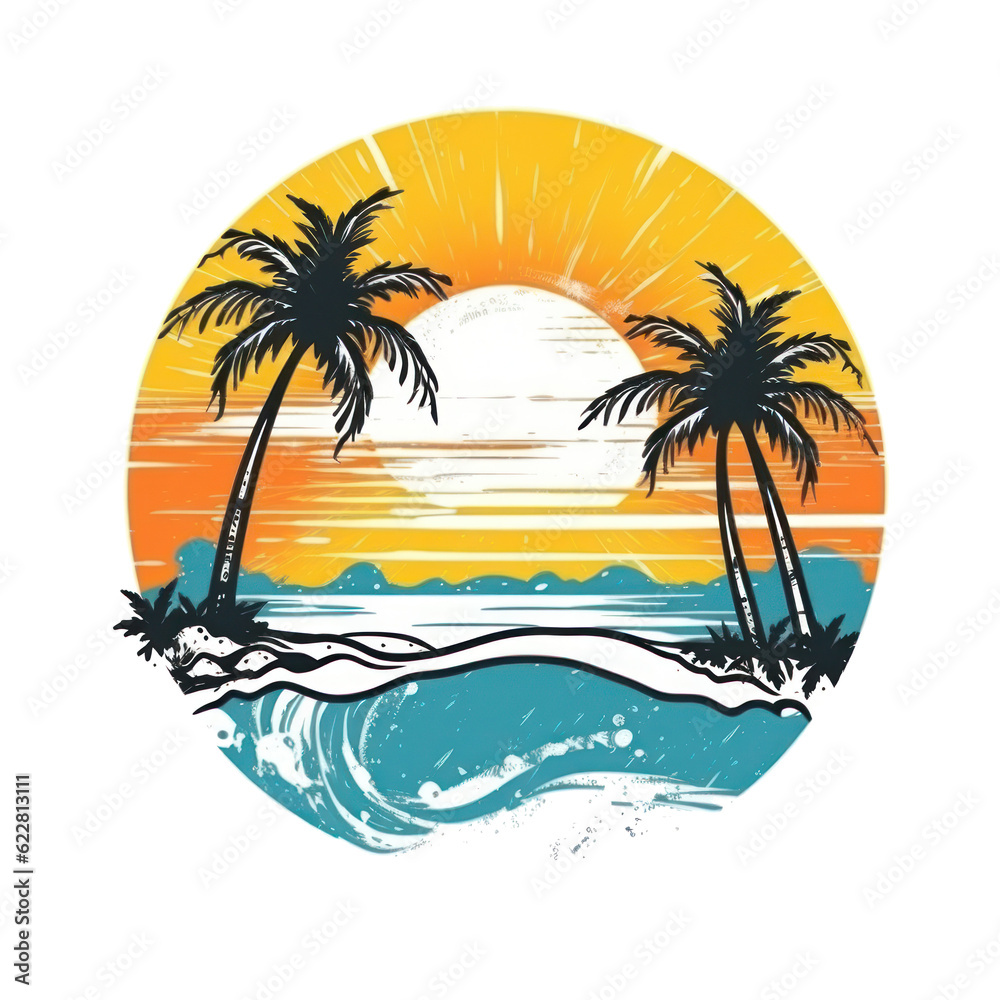 Summer tropical t-shirt design. Illustration AI Generative.