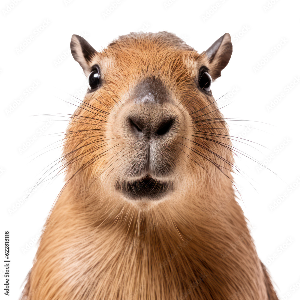 Capybara face isolated. Illustration AI Generative.