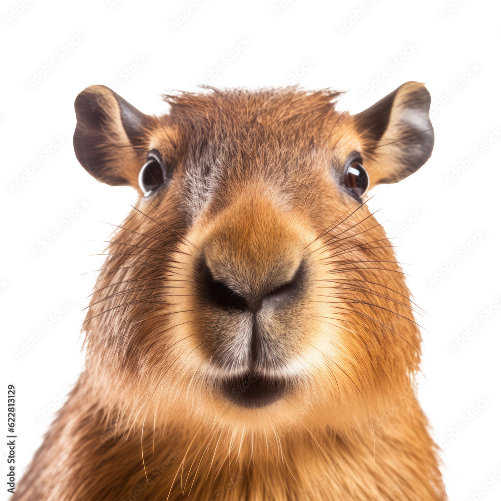 Capybara face isolated. Illustration AI Generative.