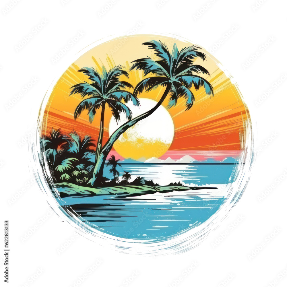 Summer tropical t-shirt design. Illustration AI Generative.