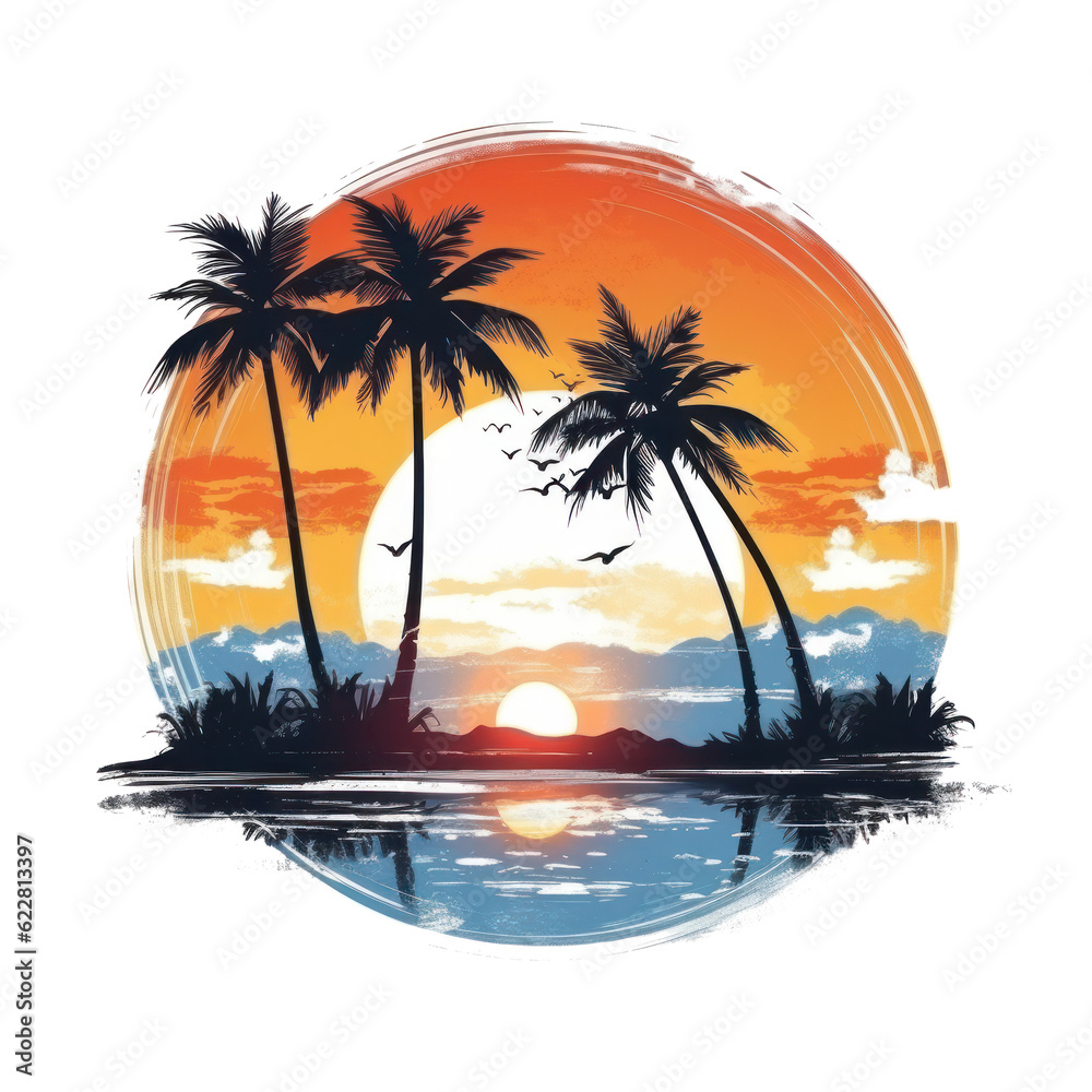 Summer tropical t-shirt design. Illustration AI Generative.