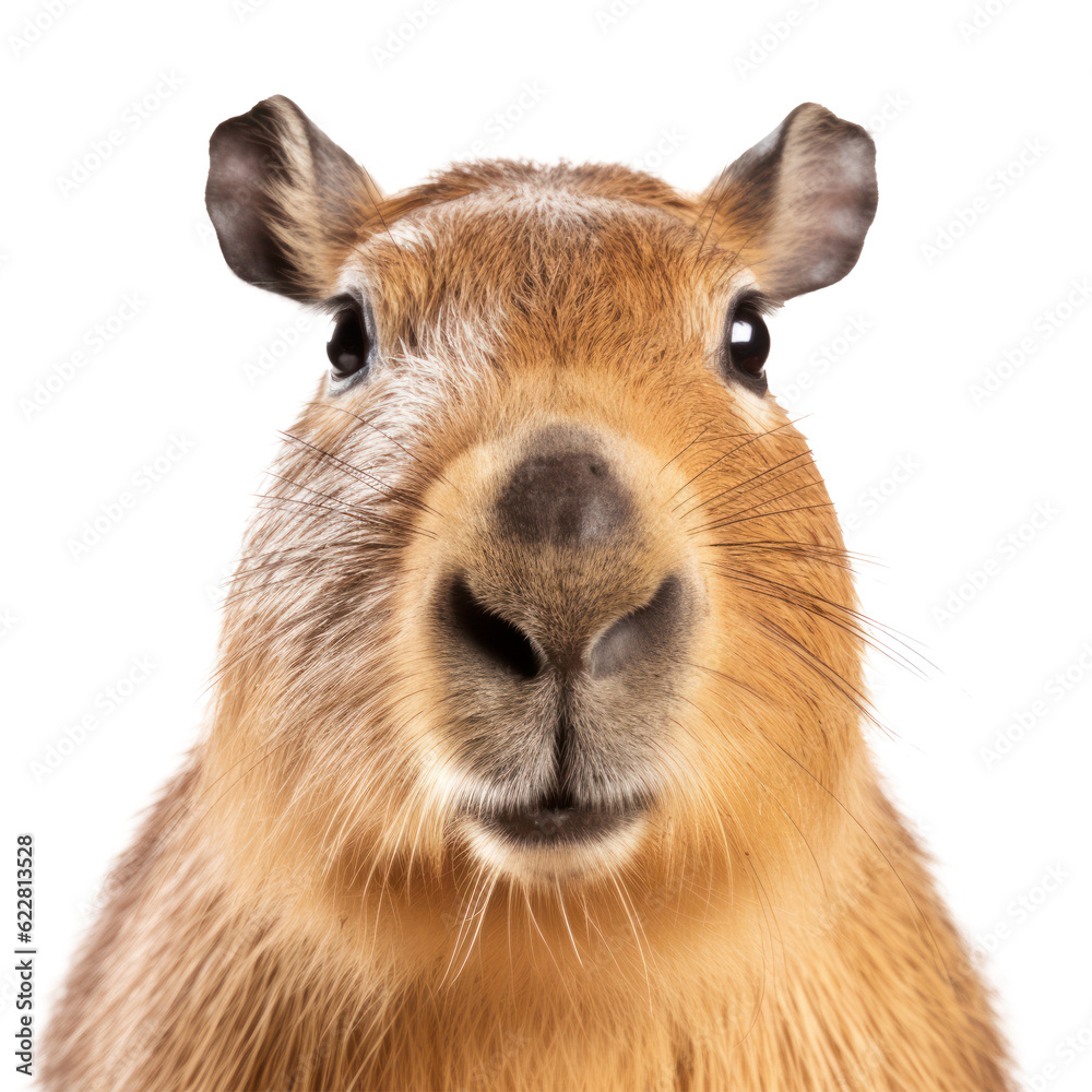 Capybara face isolated. Illustration AI Generative.