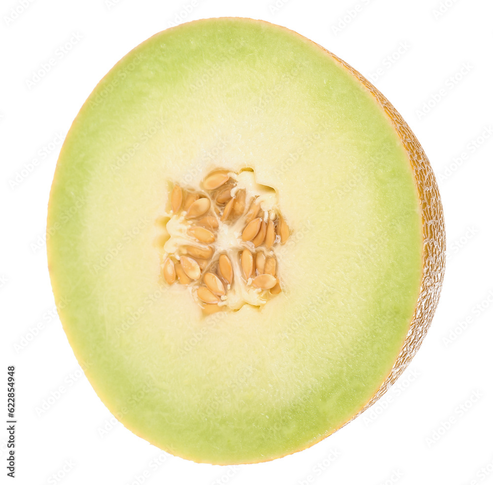 Half of sweet melon on white background