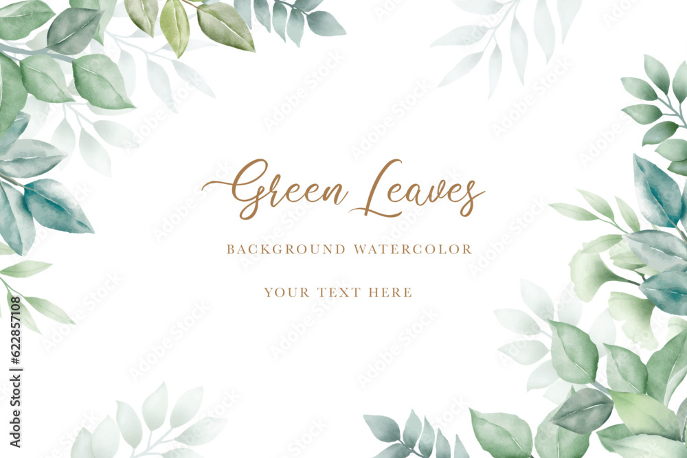 watercolor green leaves background 