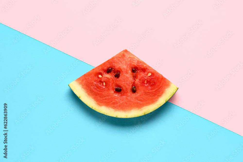 Piece of fresh watermelon on colorful background