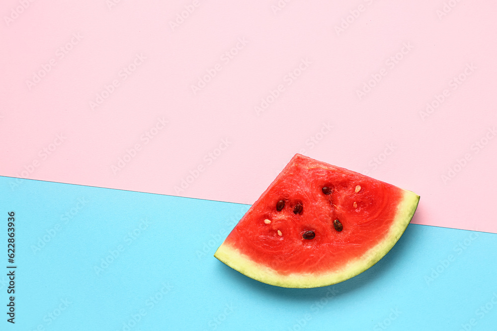 Piece of fresh watermelon on colorful background