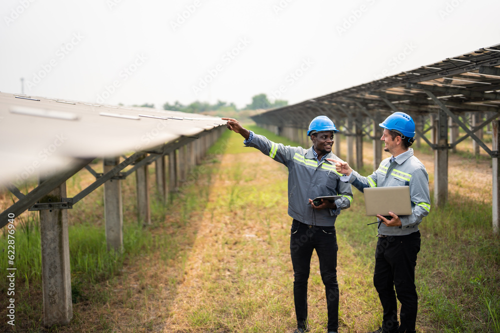 Professional engineer work to maintenance of photovoltaic panel system. 