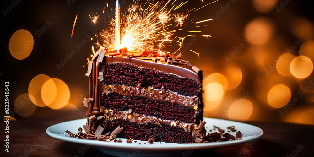 Chocolate birthday cake with sparklers Generative  Ai