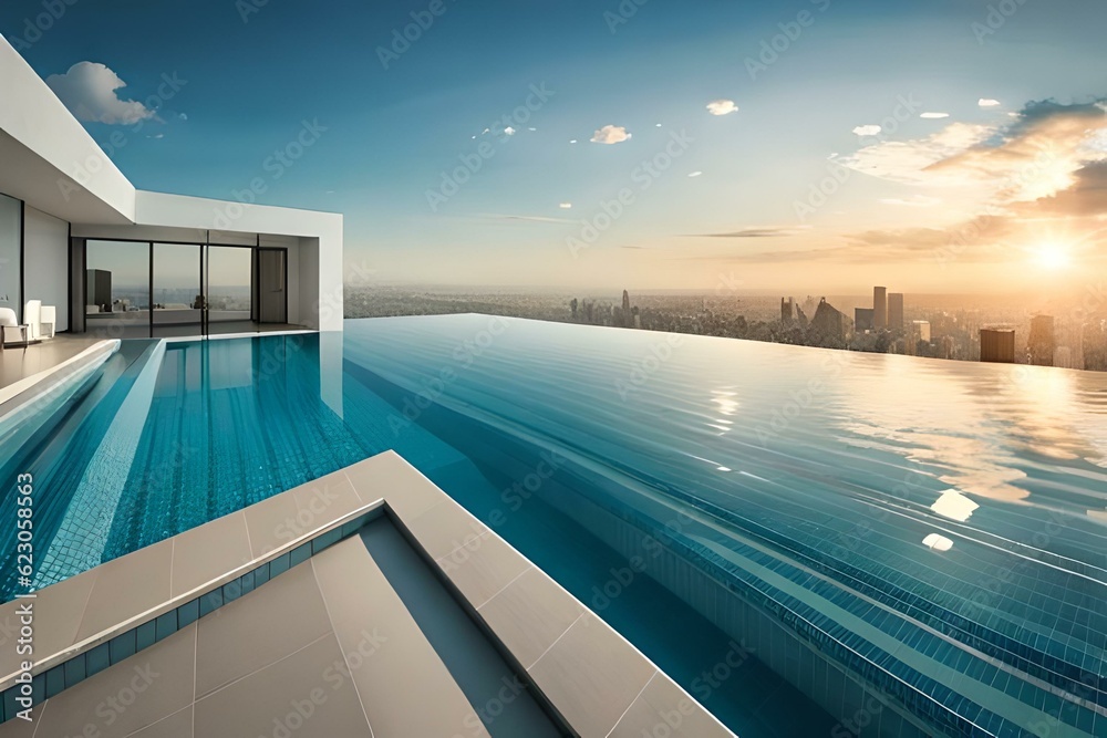 swimming pool at sunset