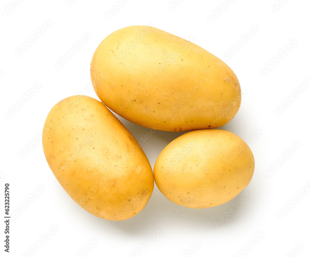 Raw potatoes isolated on white background