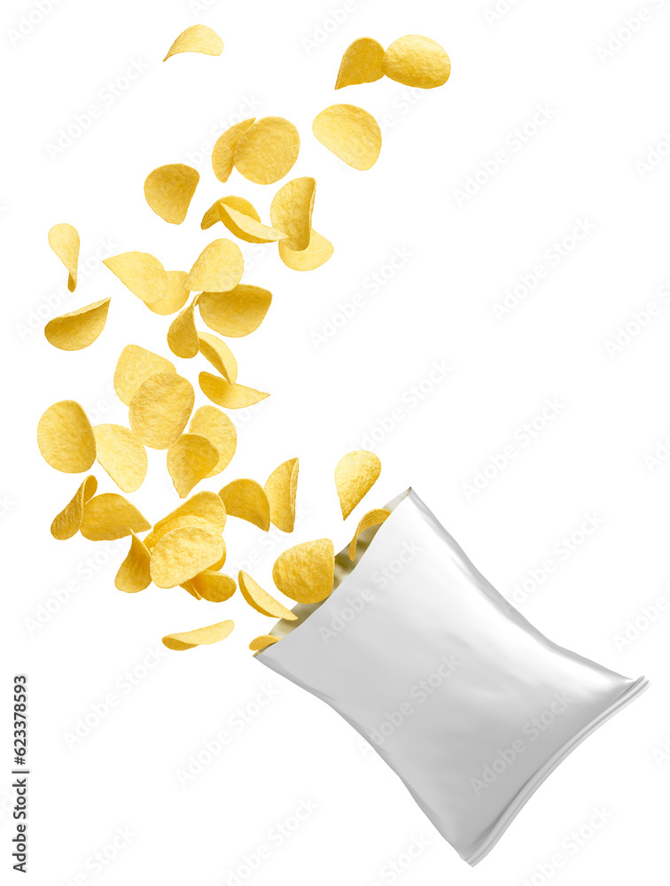 Pack of splashing potato chips