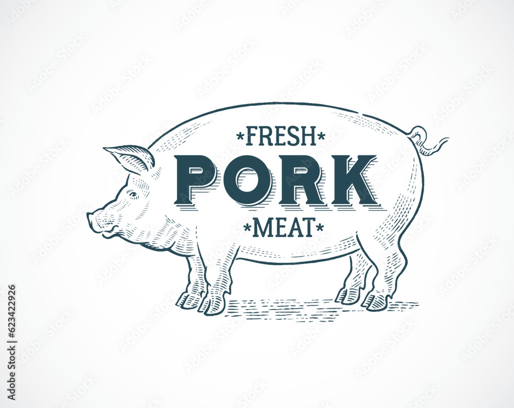 Piglet drawn in a graphic style, with a thematic inscription. (Is possible used as a layout for a la