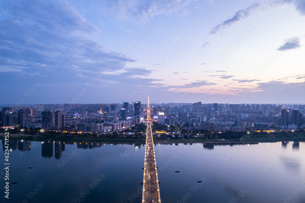 Night view of Tianyuan Peninsula in Zhuzhou, China