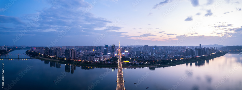 Night view of Tianyuan Peninsula in Zhuzhou, China