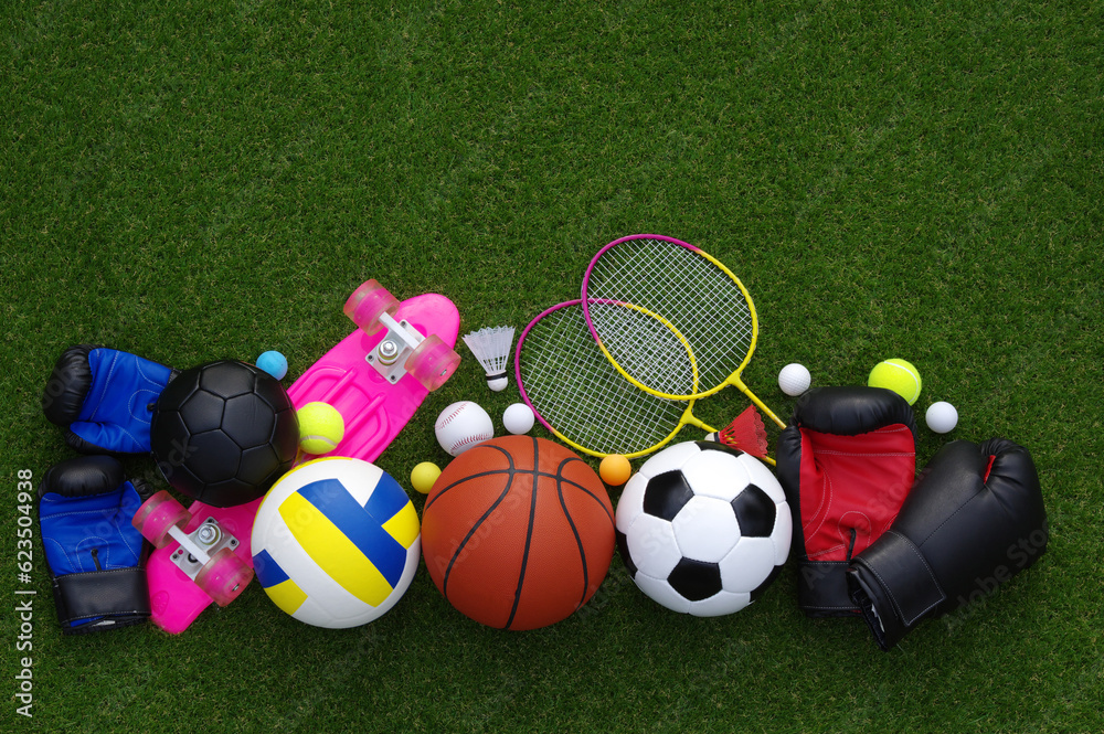 sport equipment on green grass