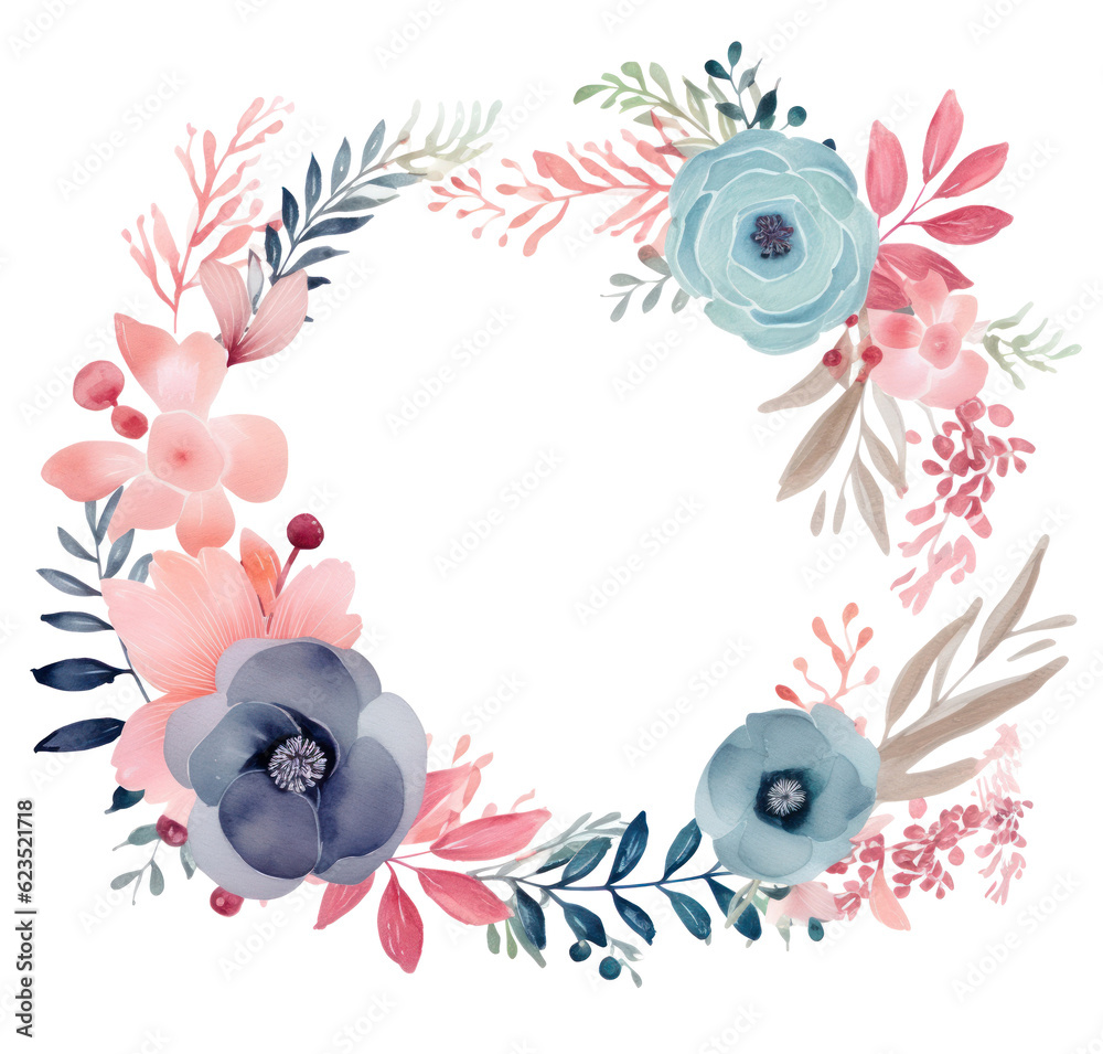 Watercolor floral frame. Illustration AI Generative.