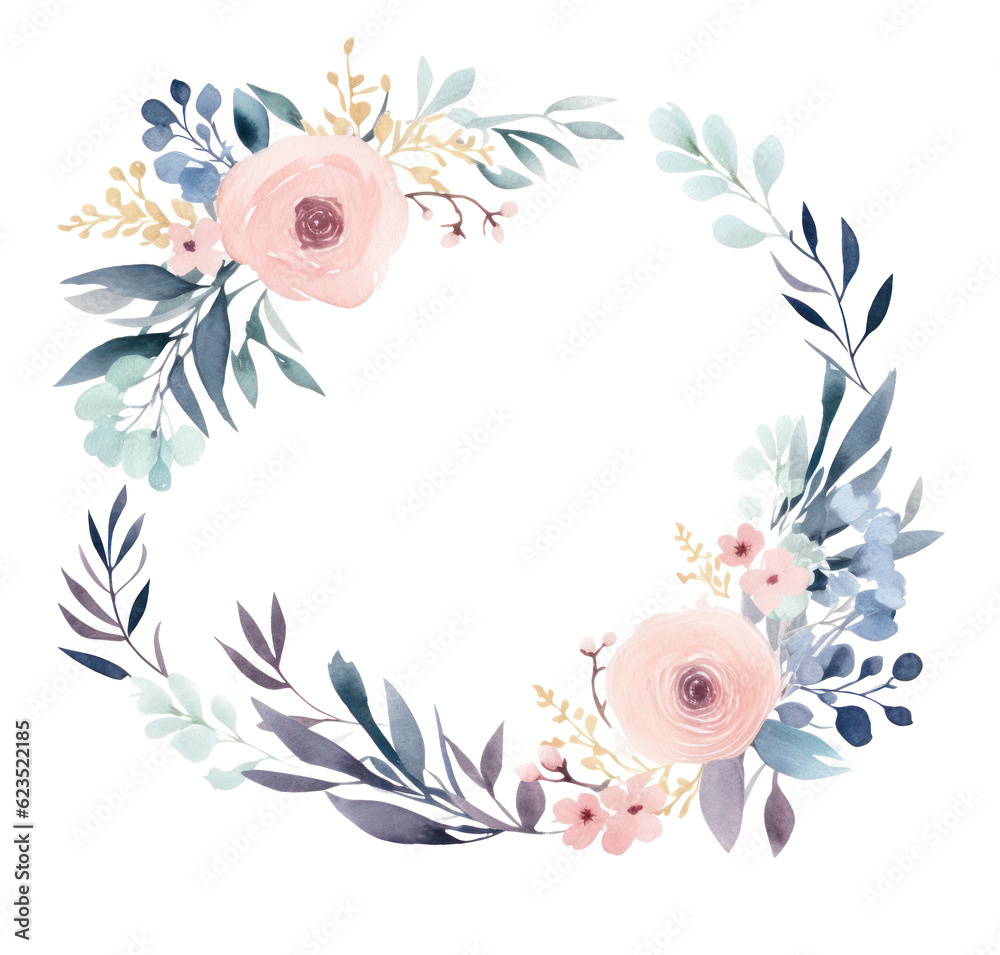 Watercolor floral frame. Illustration AI Generative.