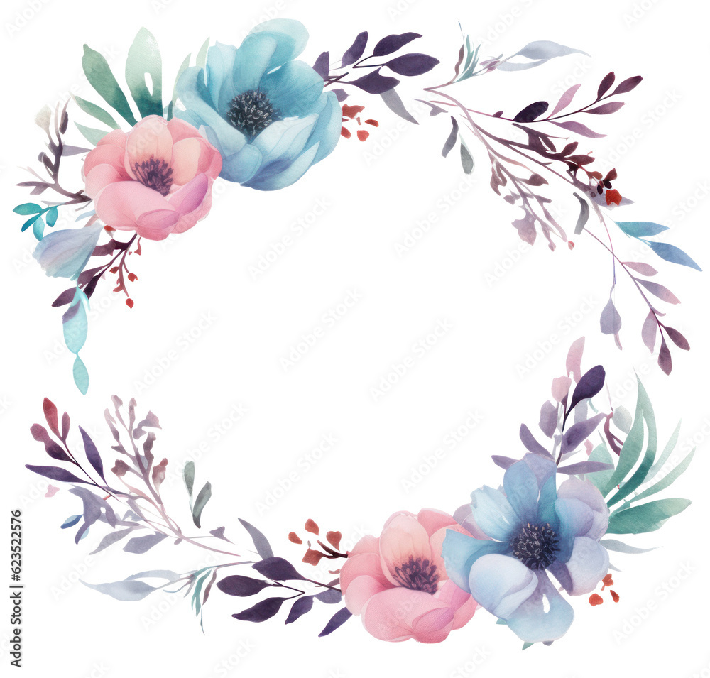 Watercolor floral frame. Illustration Generative AI.