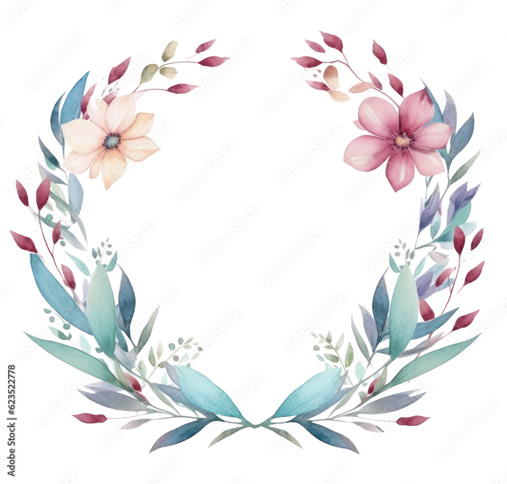 Watercolor floral frame. Illustration AI Generative.