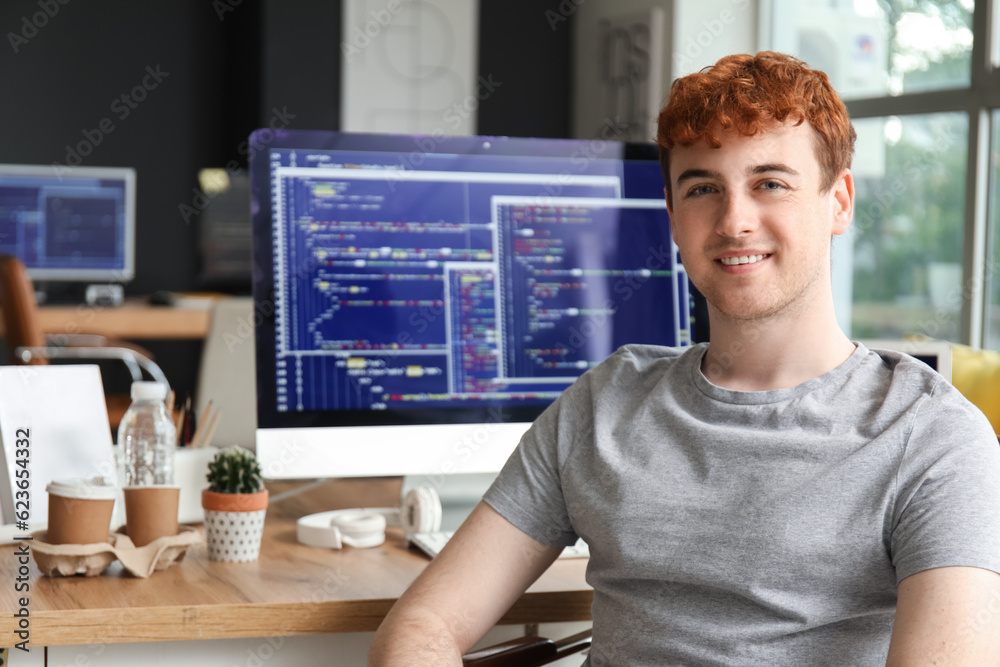 Male programmer working at table in office