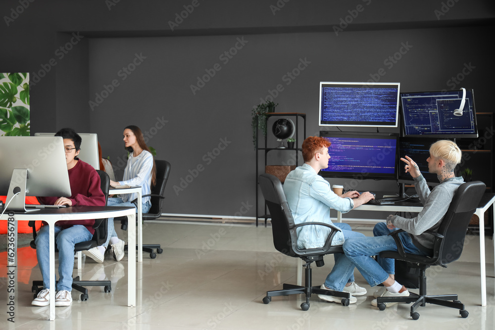 Team of young programmers working in office