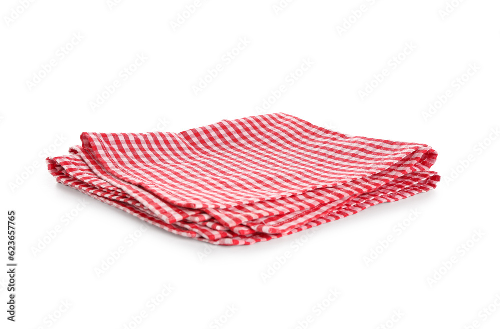 Folded red napkins isolated on white background