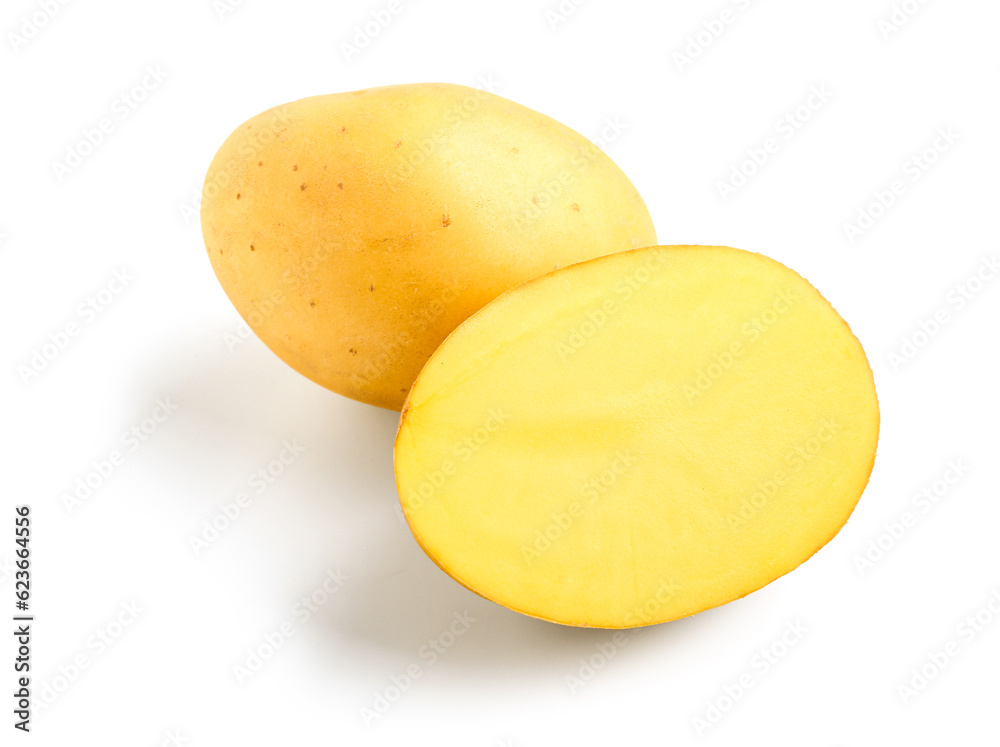 Raw potatoes isolated on white background