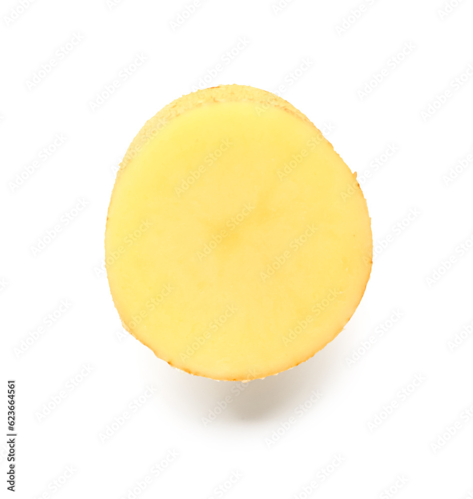 Half of raw potato isolated on white background