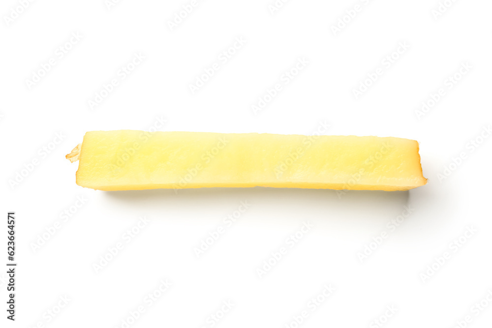 Stick of raw potato isolated on white background