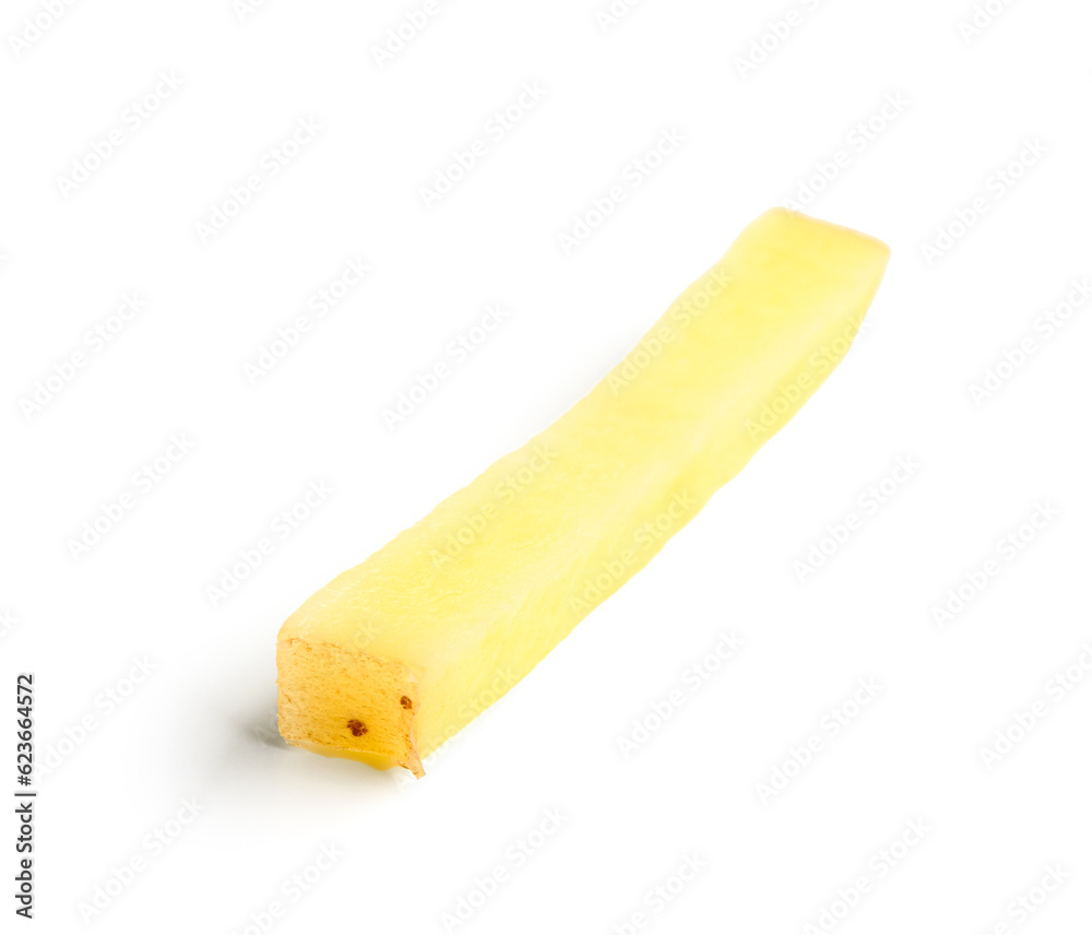 Stick of raw potato isolated on white background