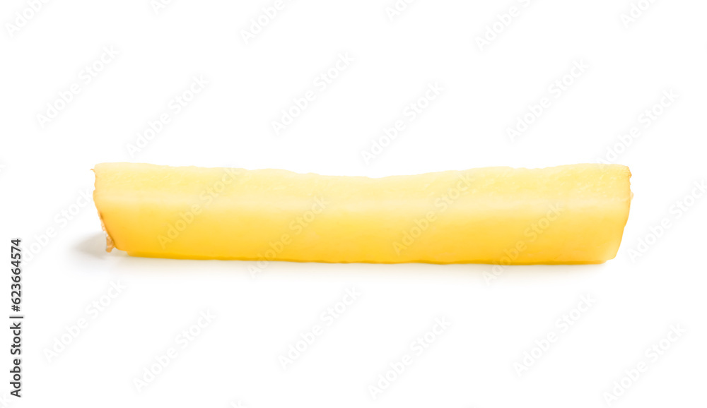 Stick of raw potato isolated on white background